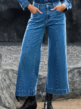 Seam Detail Flared Bottom Ankle Length Jeans Dark Blue / 4