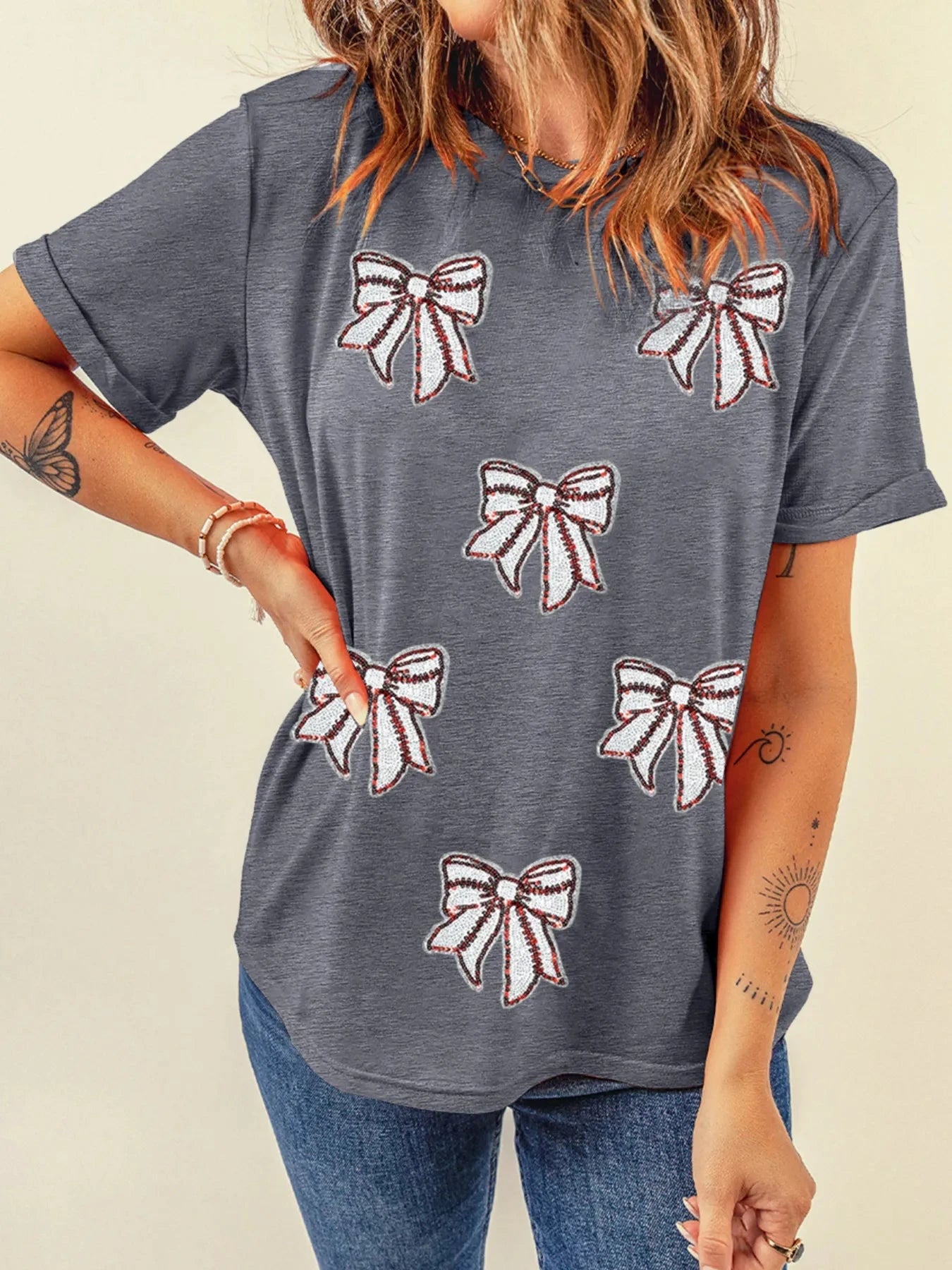Sequin Bow Short Sleeve Tee