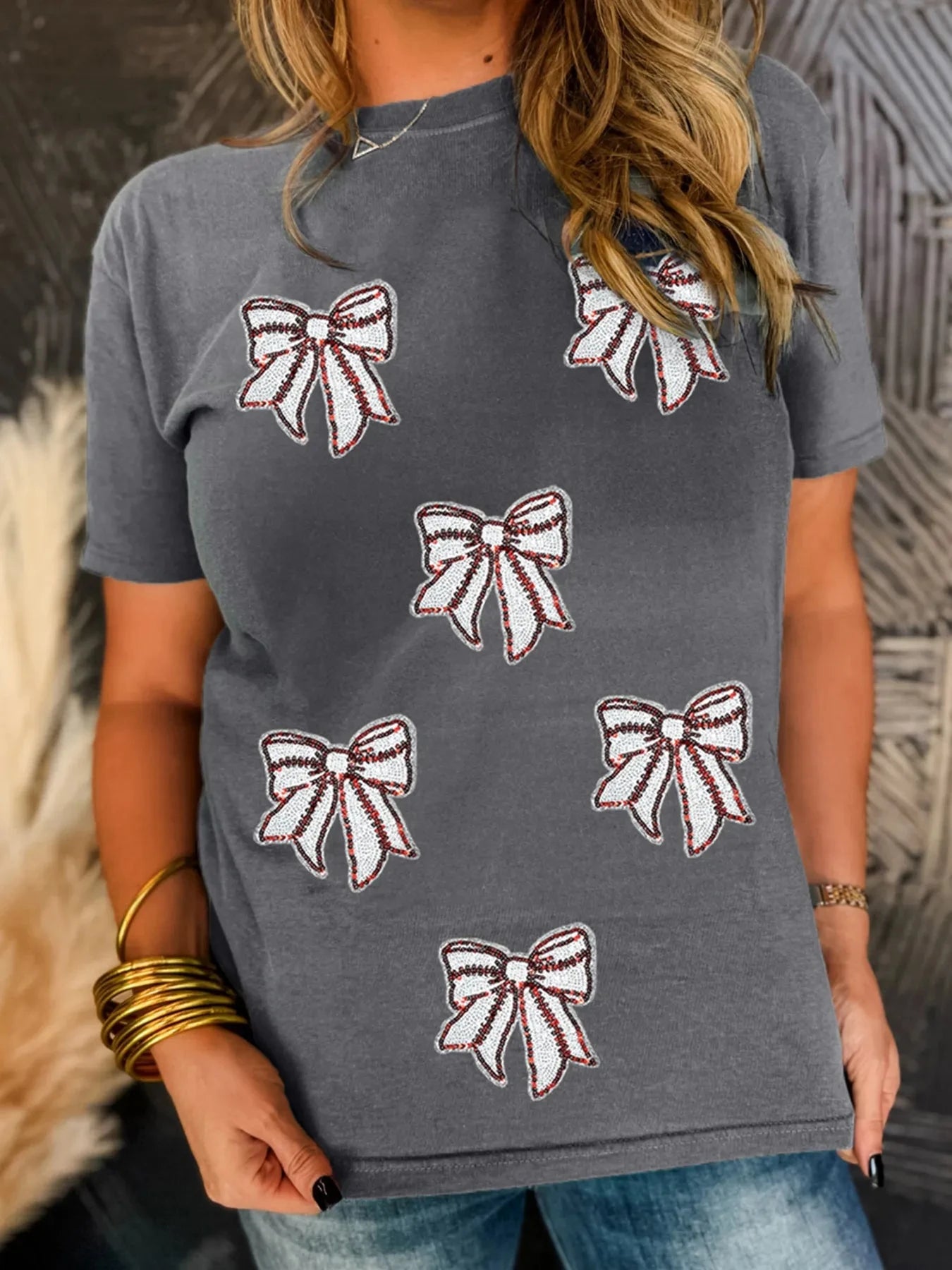 Sequin Bow Short Sleeve Tee