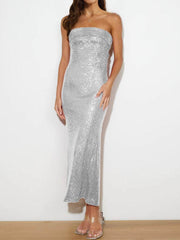 Sequin Cutout Tube Dress Silver / S