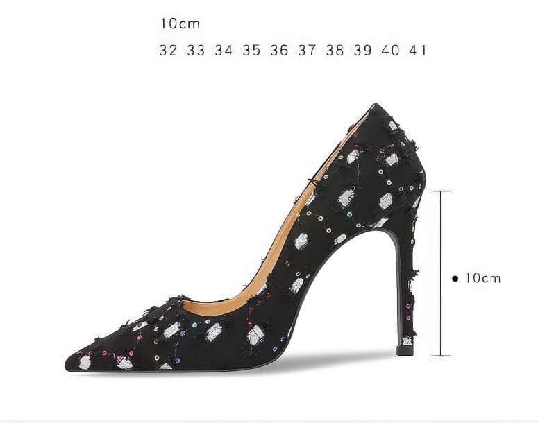 Sequin Decorated Suede Pump Heels