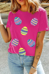 Sequin Easter Egg Short Sleeve T-Shirt Hot Pink / S