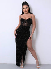 Sequin Spliced Mesh Adjustable Strap Dress Black / XS