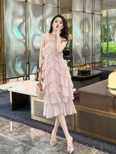 Sequinned Halter Neck Ruffled A-line Dress S / LightPink