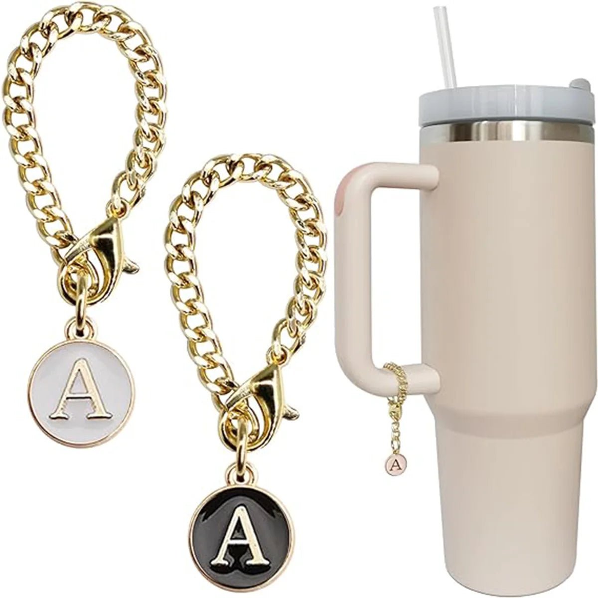 Set of 2 personalized initial letter charms for Stanley Cup handles A