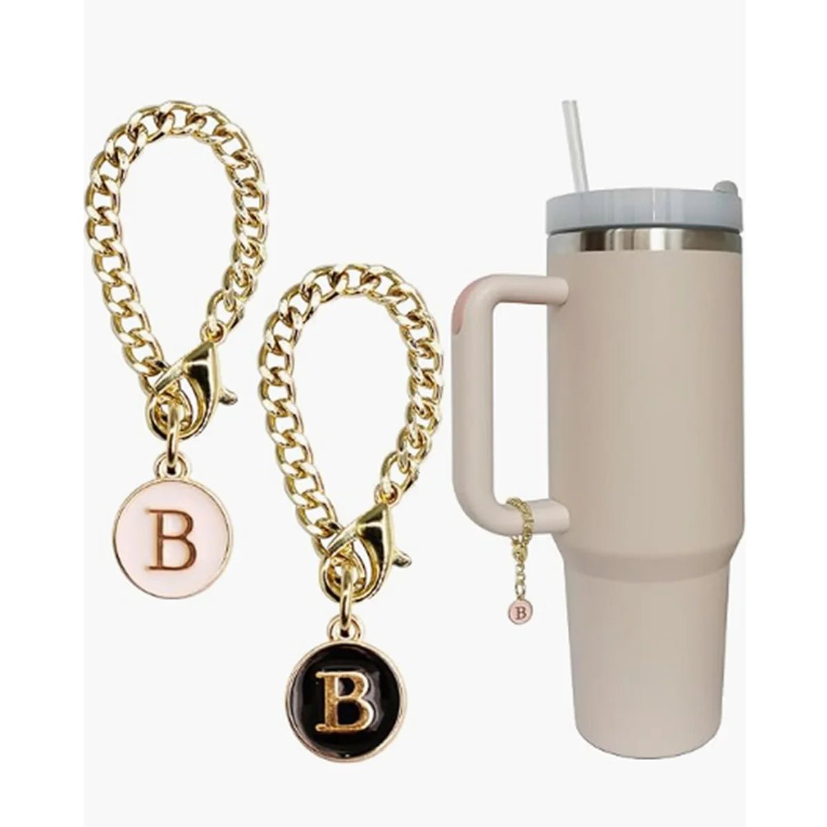 Set of 2 personalized initial letter charms for Stanley Cup handles B
