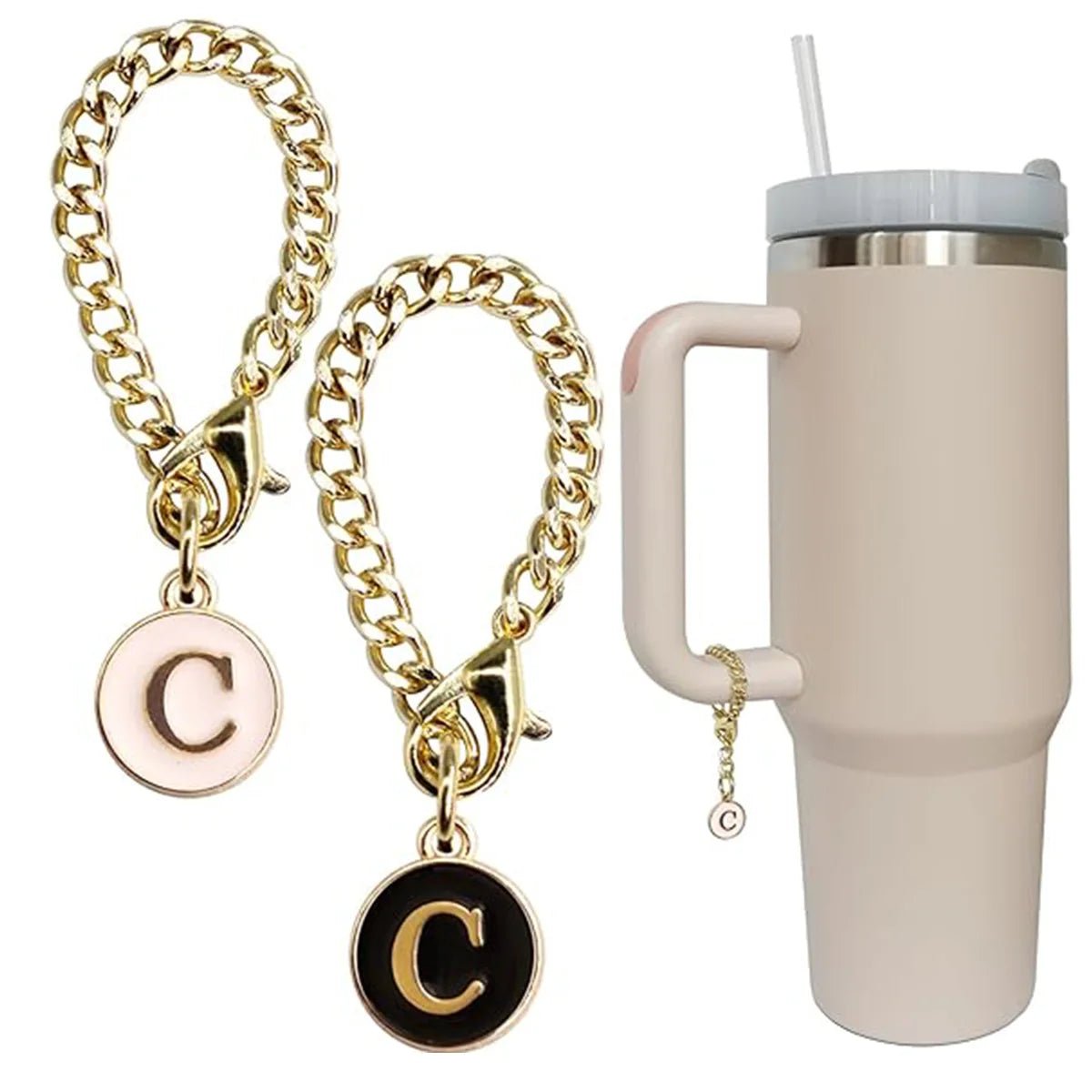 Set of 2 personalized initial letter charms for Stanley Cup handles C