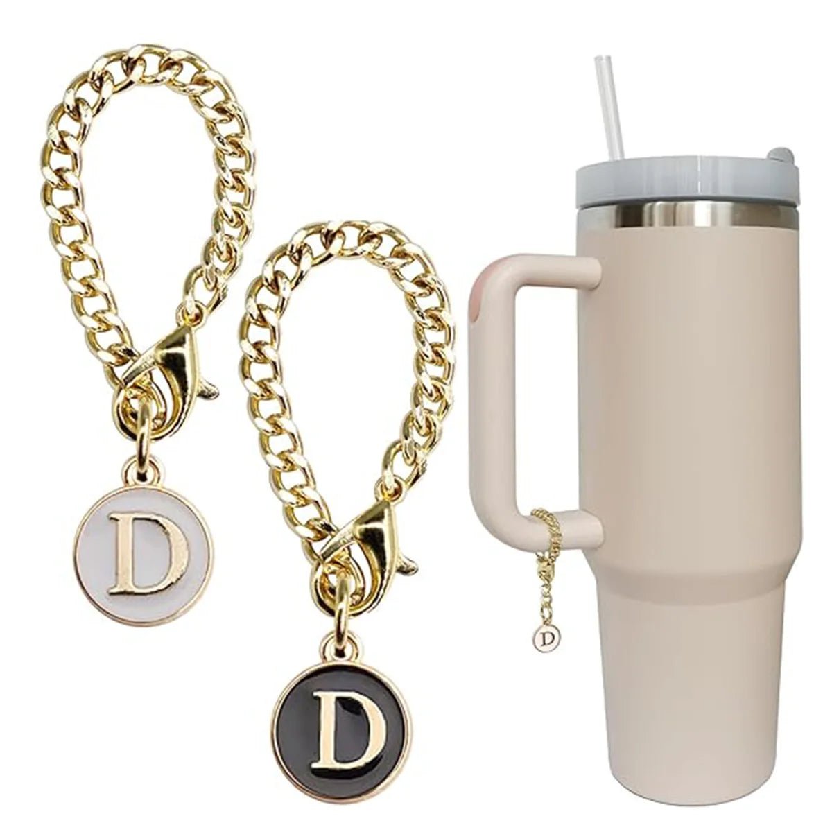 Set of 2 personalized initial letter charms for Stanley Cup handles D