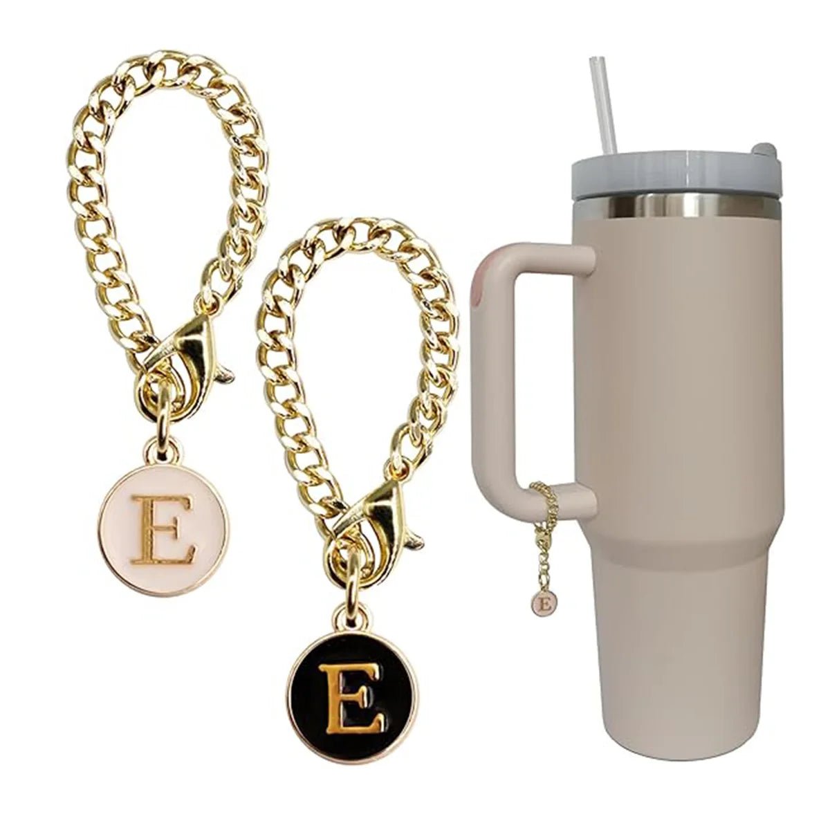 Set of 2 personalized initial letter charms for Stanley Cup handles E