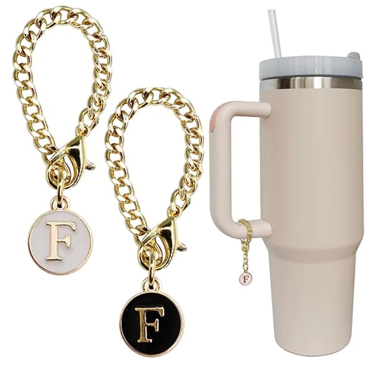 Set of 2 personalized initial letter charms for Stanley Cup handles F
