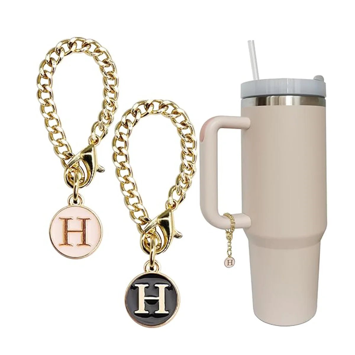 Set of 2 personalized initial letter charms for Stanley Cup handles H