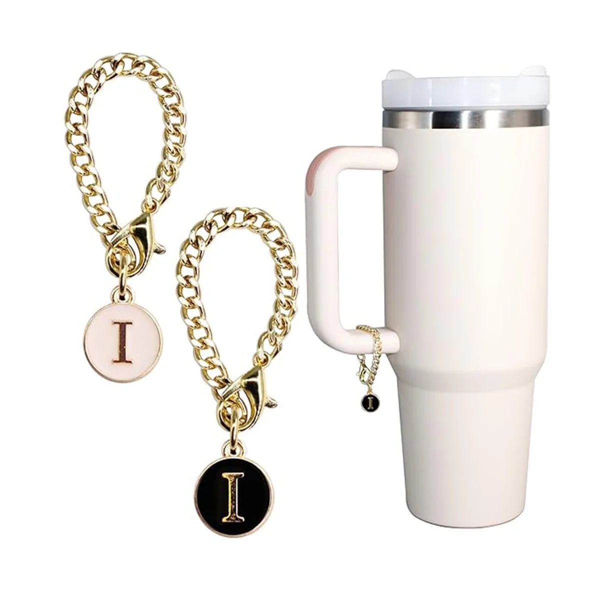 Set of 2 personalized initial letter charms for Stanley Cup handles I