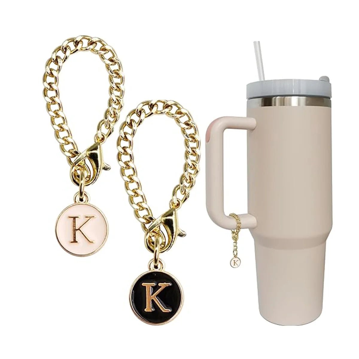 Set of 2 personalized initial letter charms for Stanley Cup handles K