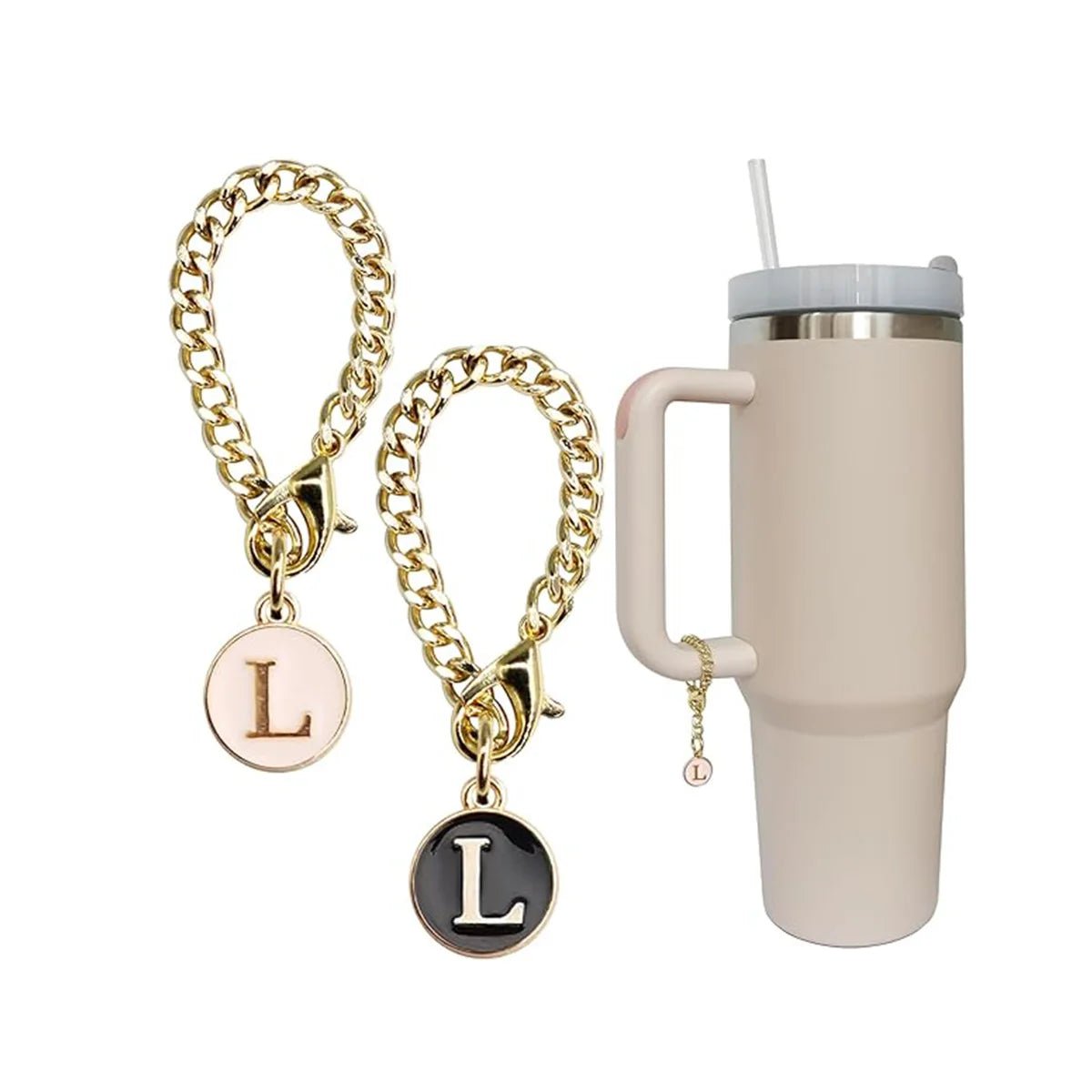 Set of 2 personalized initial letter charms for Stanley Cup handles L