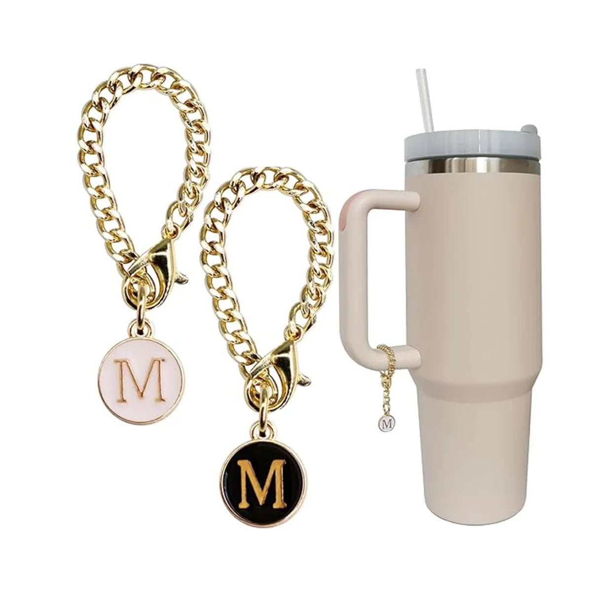 Set of 2 personalized initial letter charms for Stanley Cup handles M
