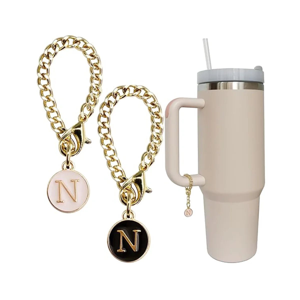 Set of 2 personalized initial letter charms for Stanley Cup handles N