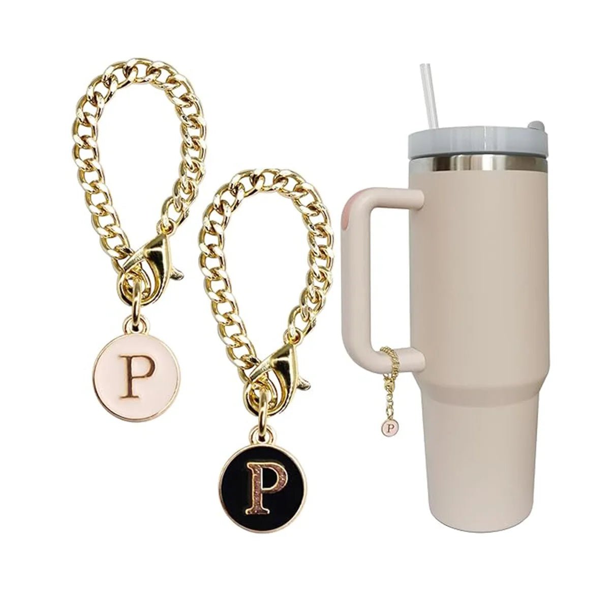 Set of 2 personalized initial letter charms for Stanley Cup handles P