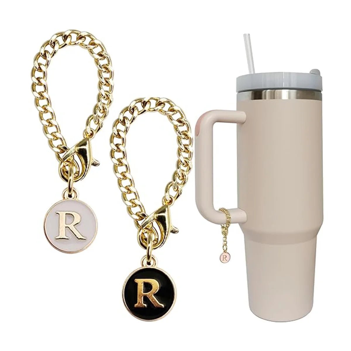 Set of 2 personalized initial letter charms for Stanley Cup handles R