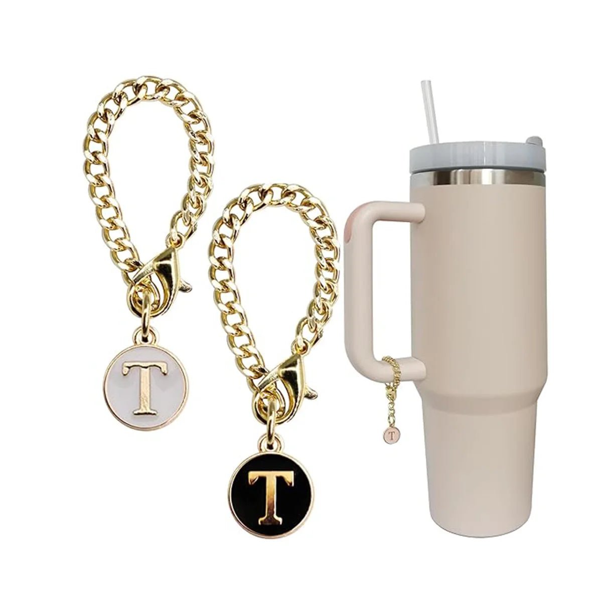 Set of 2 personalized initial letter charms for Stanley Cup handles T
