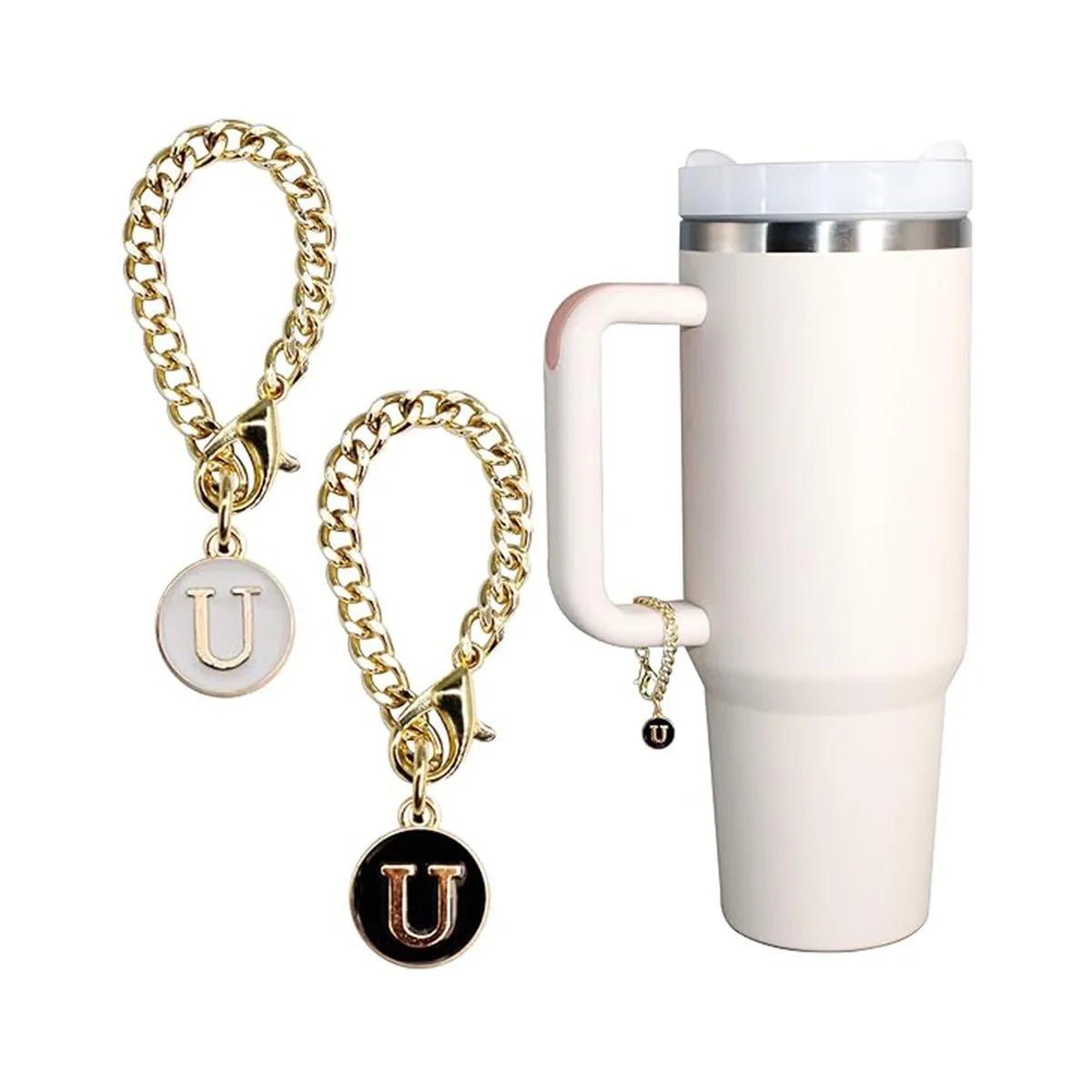 Set of 2 personalized initial letter charms for Stanley Cup handles U