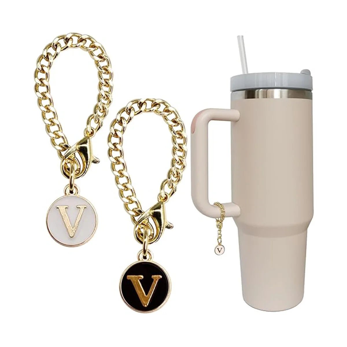 Set of 2 personalized initial letter charms for Stanley Cup handles V