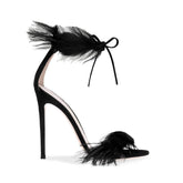 Sexy Feather Peep Toe Strappy Heels