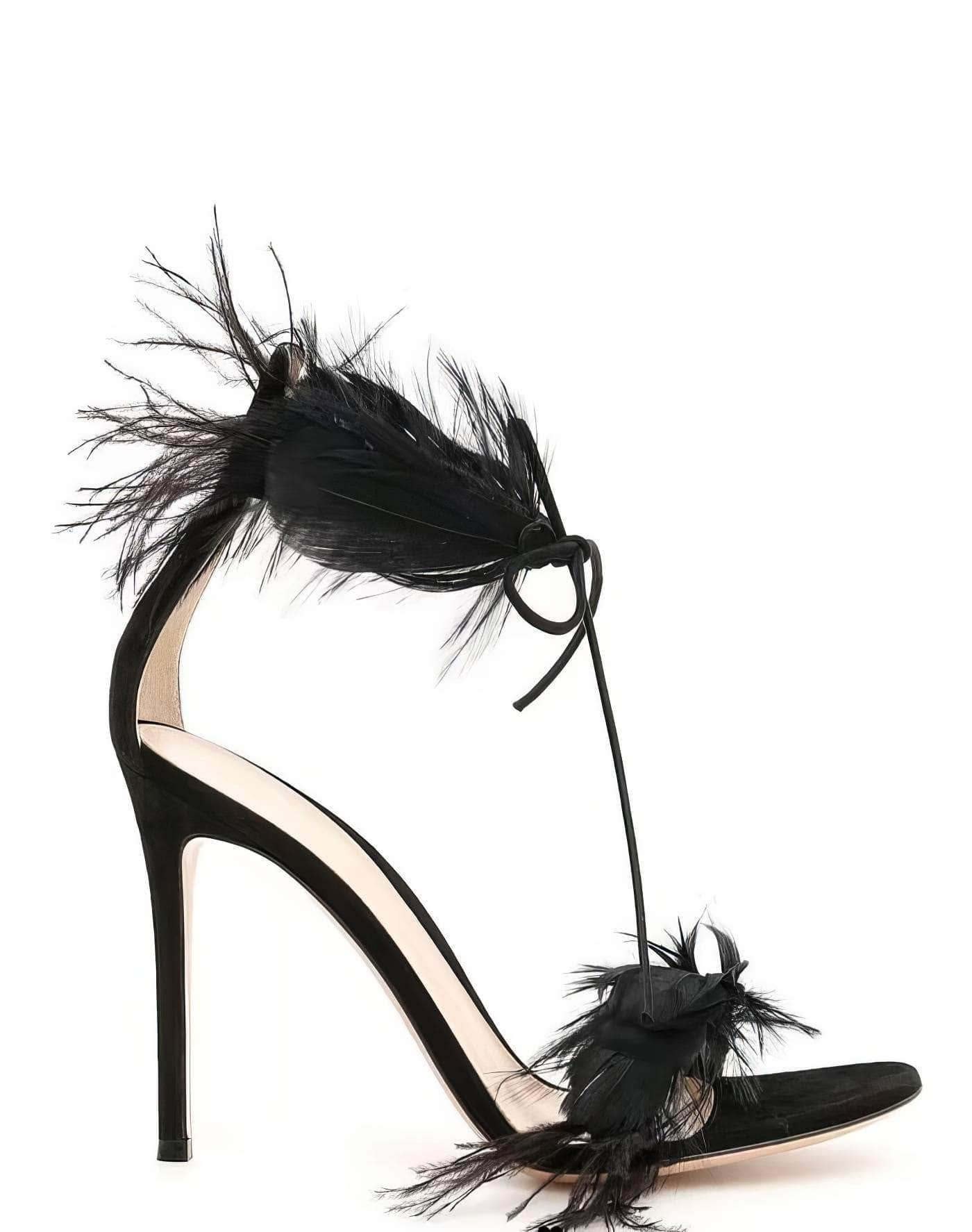 Sexy Feather Peep Toe Strappy Heels