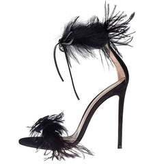 Sexy Feather Peep Toe Strappy Heels
