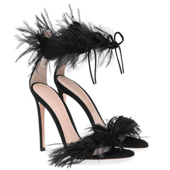 Sexy Feather Peep Toe Strappy Heels
