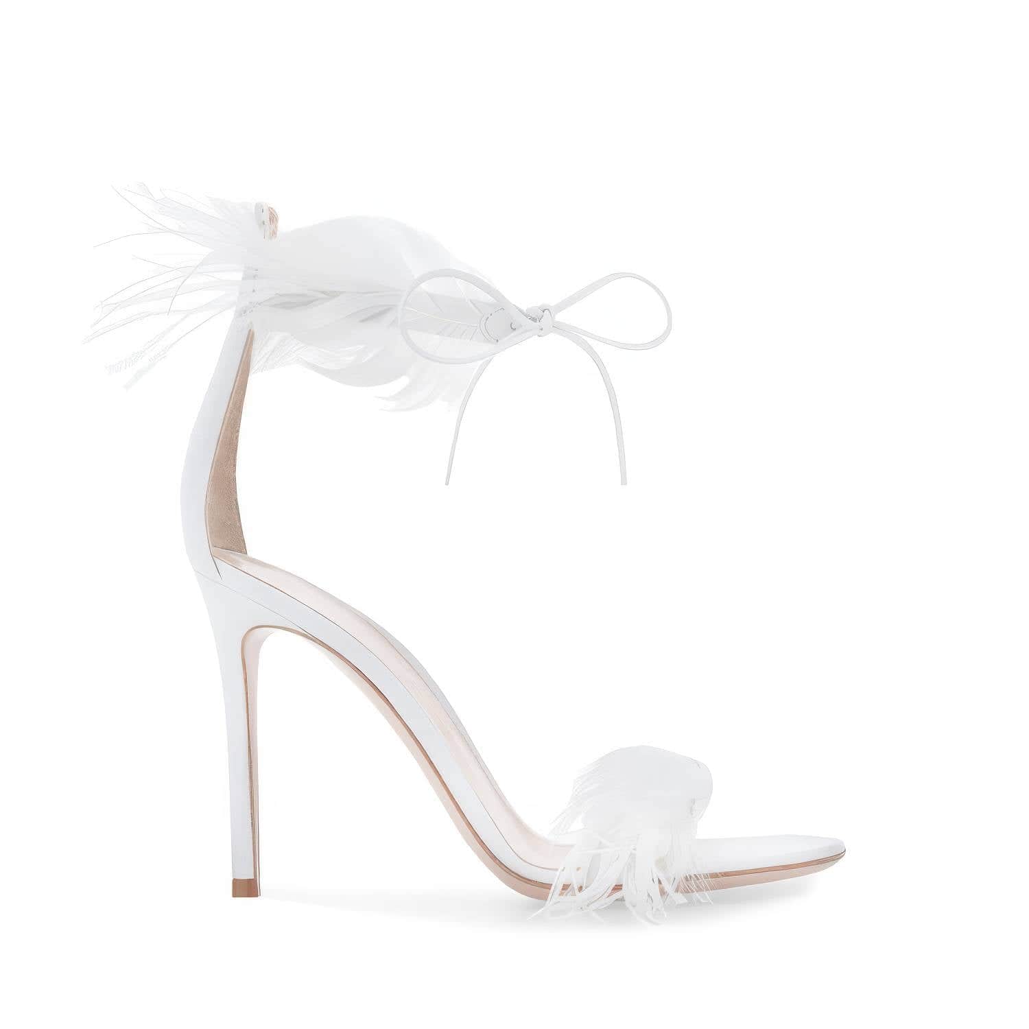 Sexy Feather Peep Toe Strappy Heels EU 33 / White / 7.5CM