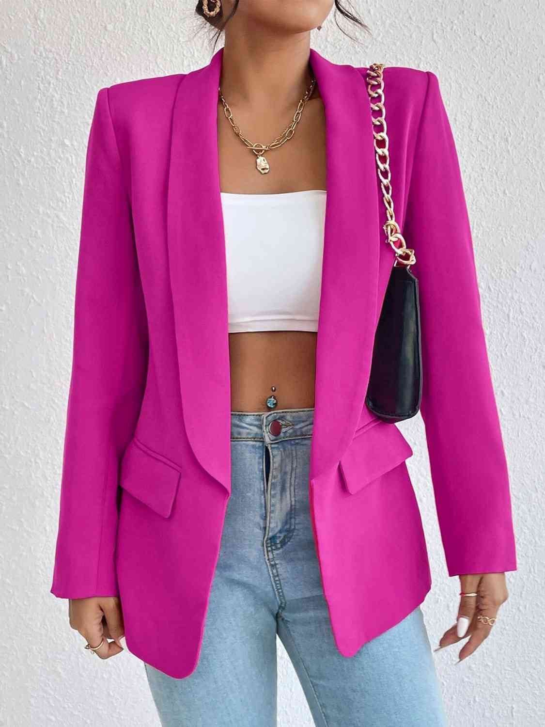 Shawl Collar Long Sleeve Blazer Hot Pink / S