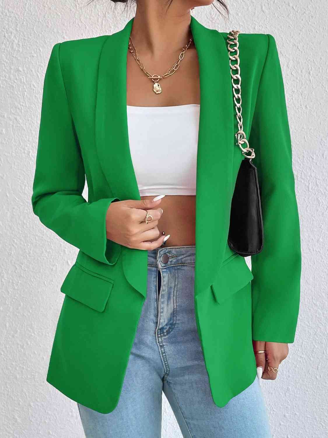 Shawl Collar Long Sleeve Blazer Mid Green / S
