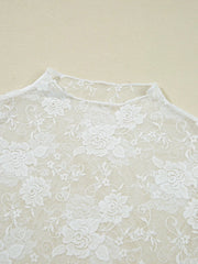 Sheer Floral Lace Mesh Mock Neck Long Sleeve Top