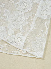 Sheer Floral Lace Mesh Mock Neck Long Sleeve Top