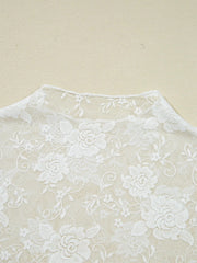 Sheer Floral Lace Mesh Mock Neck Long Sleeve Top