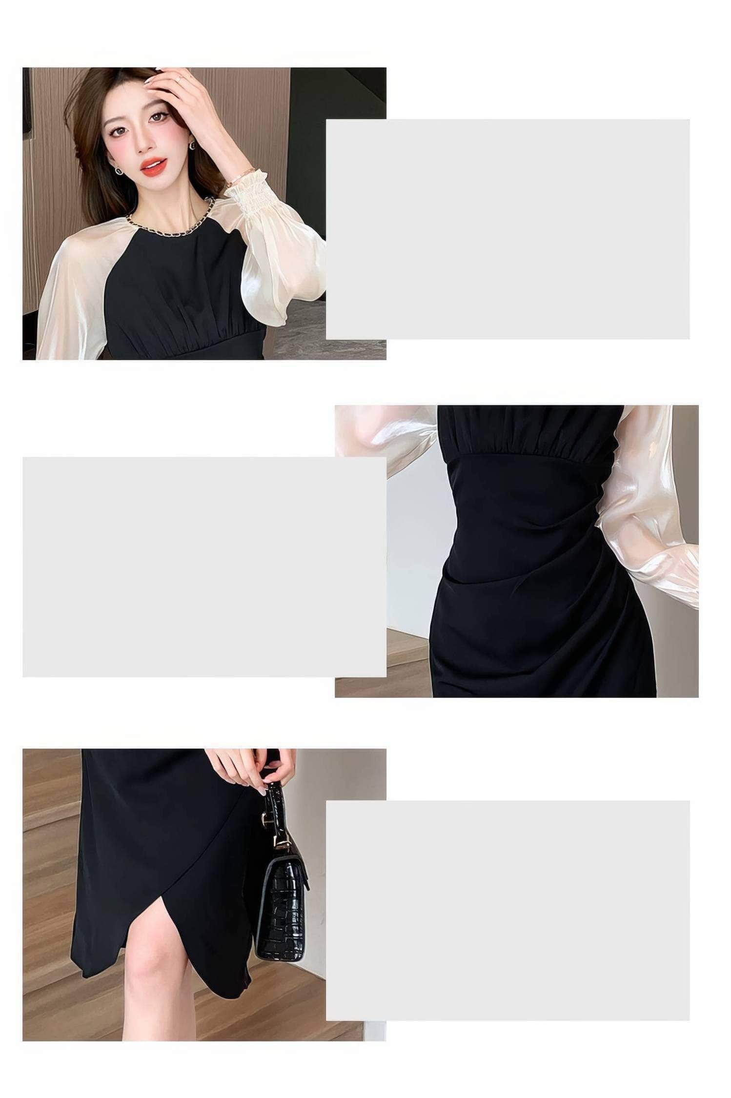 Sheer Long Sleeves Pleated Asymmetrical Hem Dress