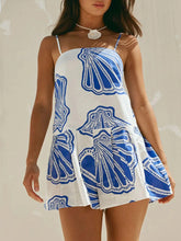 Shell Print Sleeveless Summer Mini Dress Blue / S