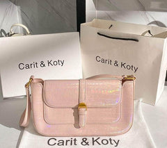 Shimmering Grained Shoulder Handbag Pink