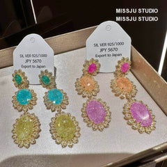 Shimmery Tiered Oval Drop Gold Dangle Earrings