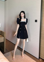 Short Puff Sleeves Square Neck Skater Dress