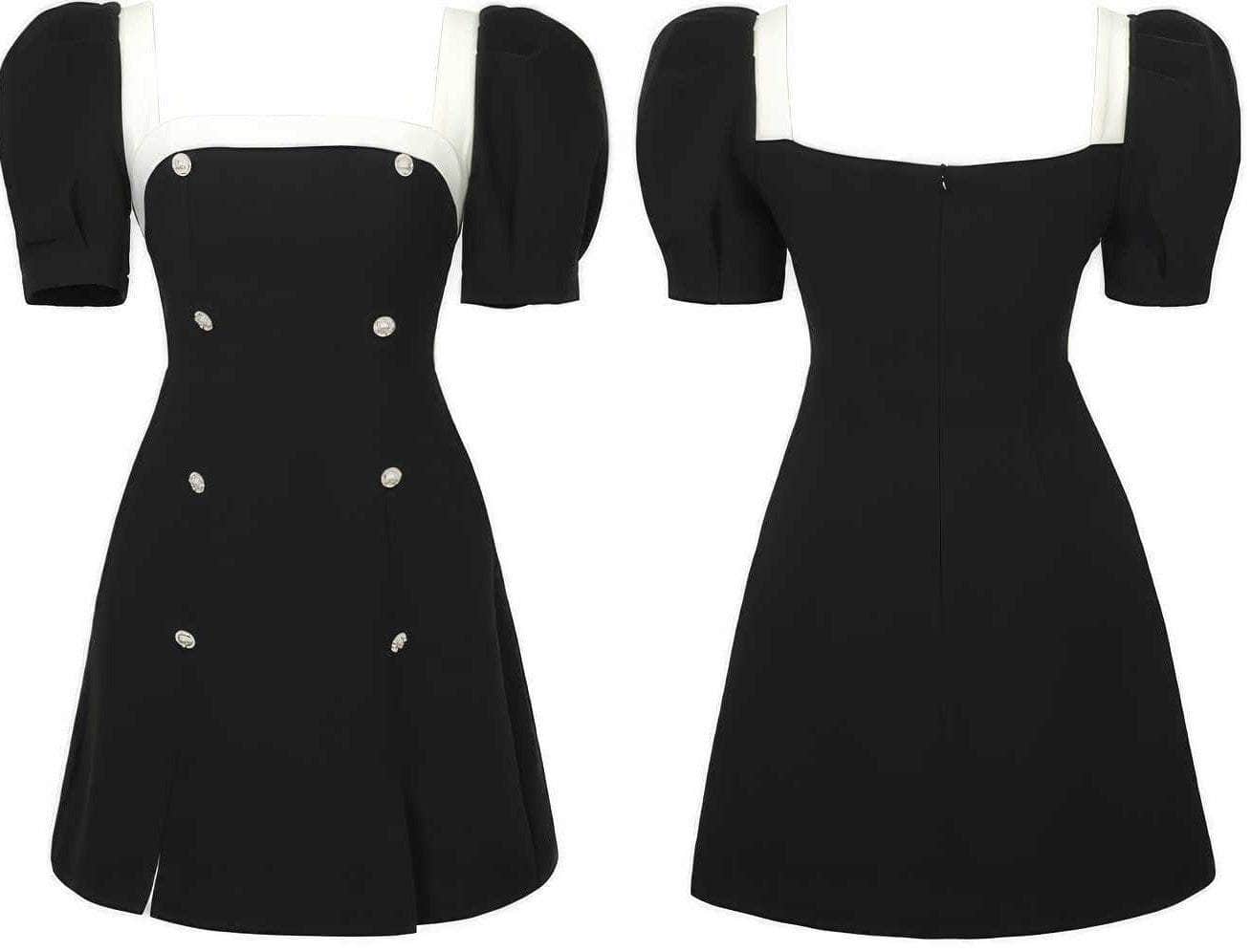 Short Puff Sleeves Square Neck Skater Dress