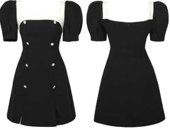 Short Puff Sleeves Square Neck Skater Dress