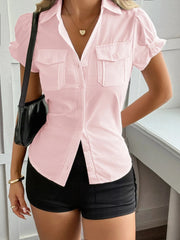 Short Sleeve Button-Up Shirt Pink / S