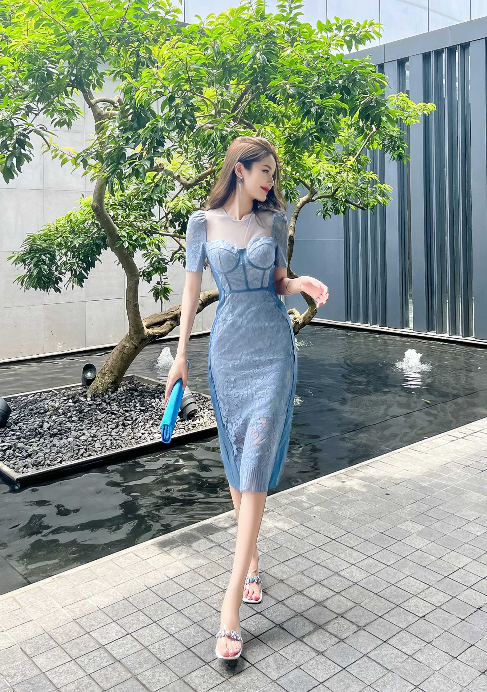 Short Sleeve Corset Laced Midi Dress