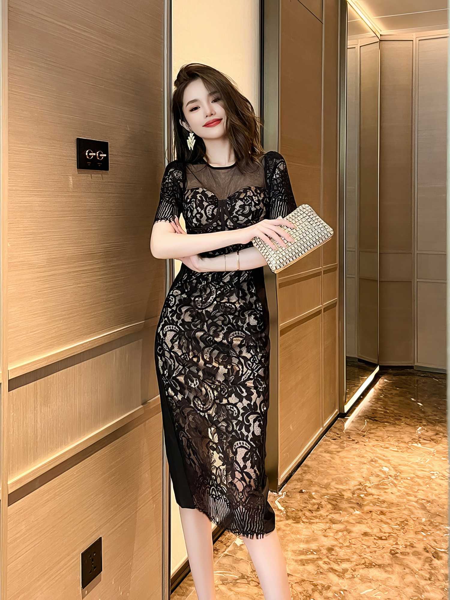 Short Sleeve Corset Laced Midi Dress