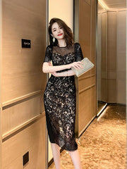 Short Sleeve Corset Laced Midi Dress