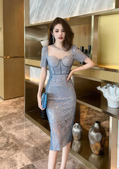 Short Sleeve Corset Laced Midi Dress