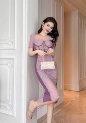 Short Sleeve Corset Laced Midi Dress