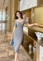 Short Sleeve Corset Laced Midi Dress