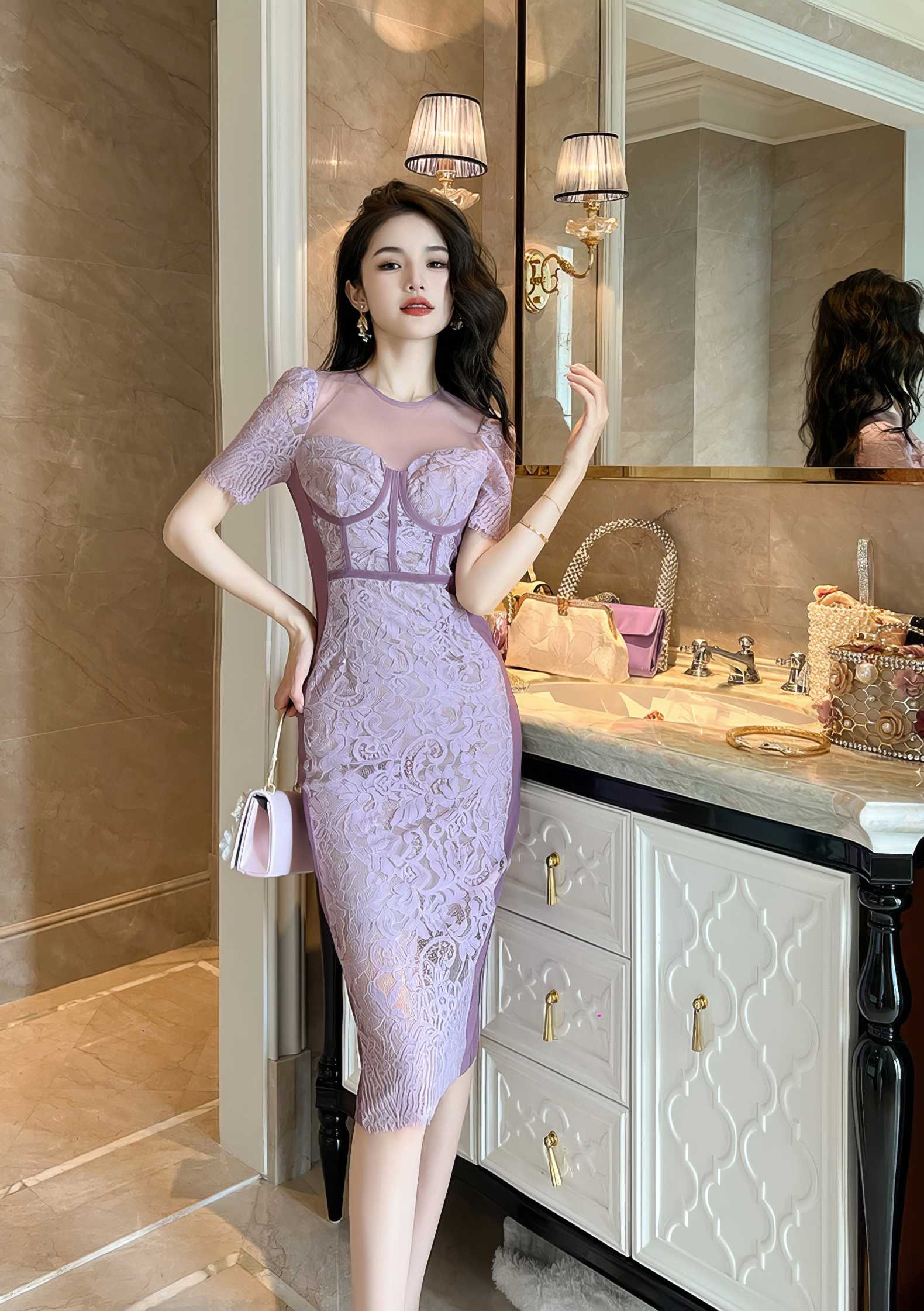 Short Sleeve Corset Laced Midi Dress